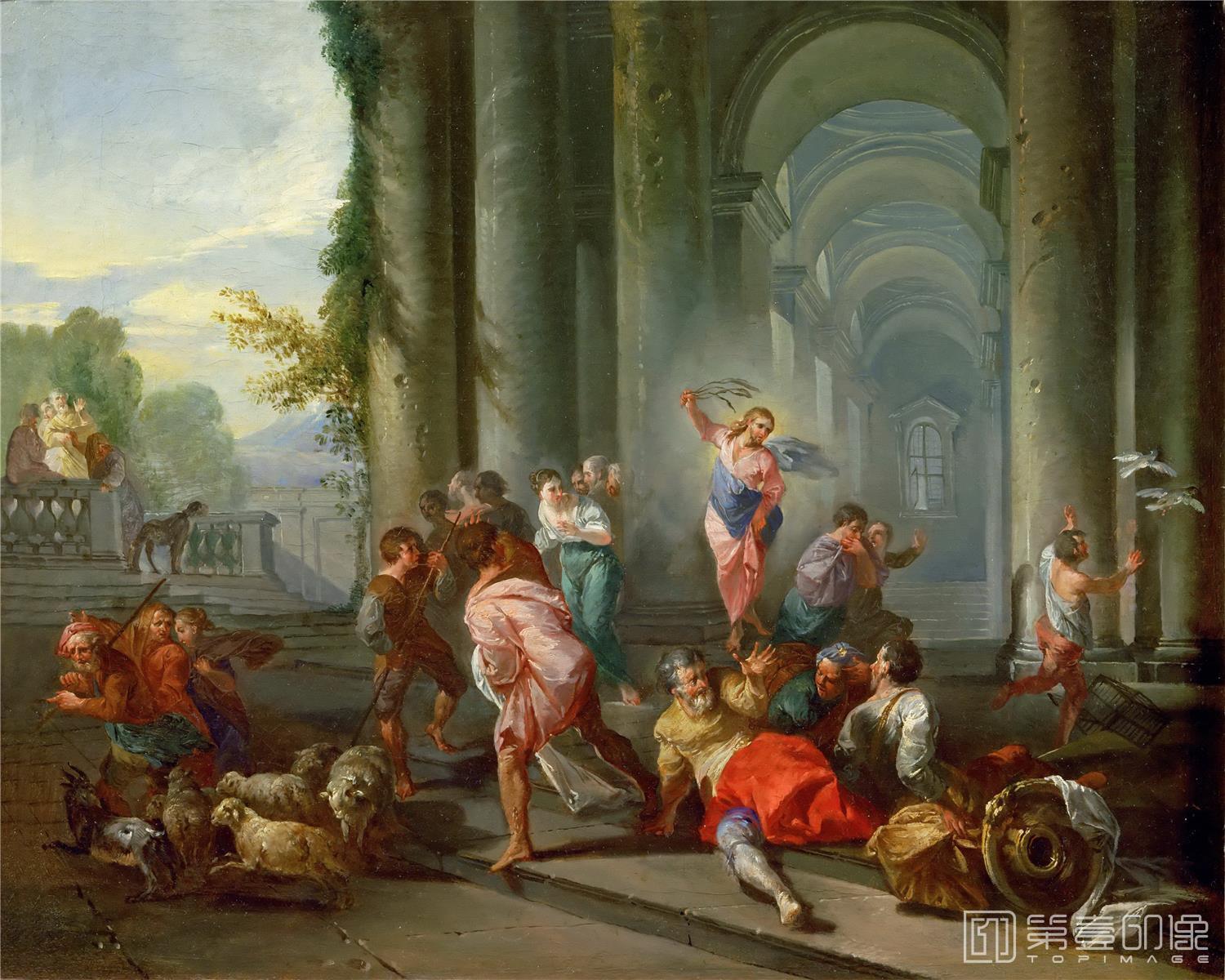 油画-卢浮宫-Giovanni Paolo PaniniThe Merchants Driven from the Temple-0801